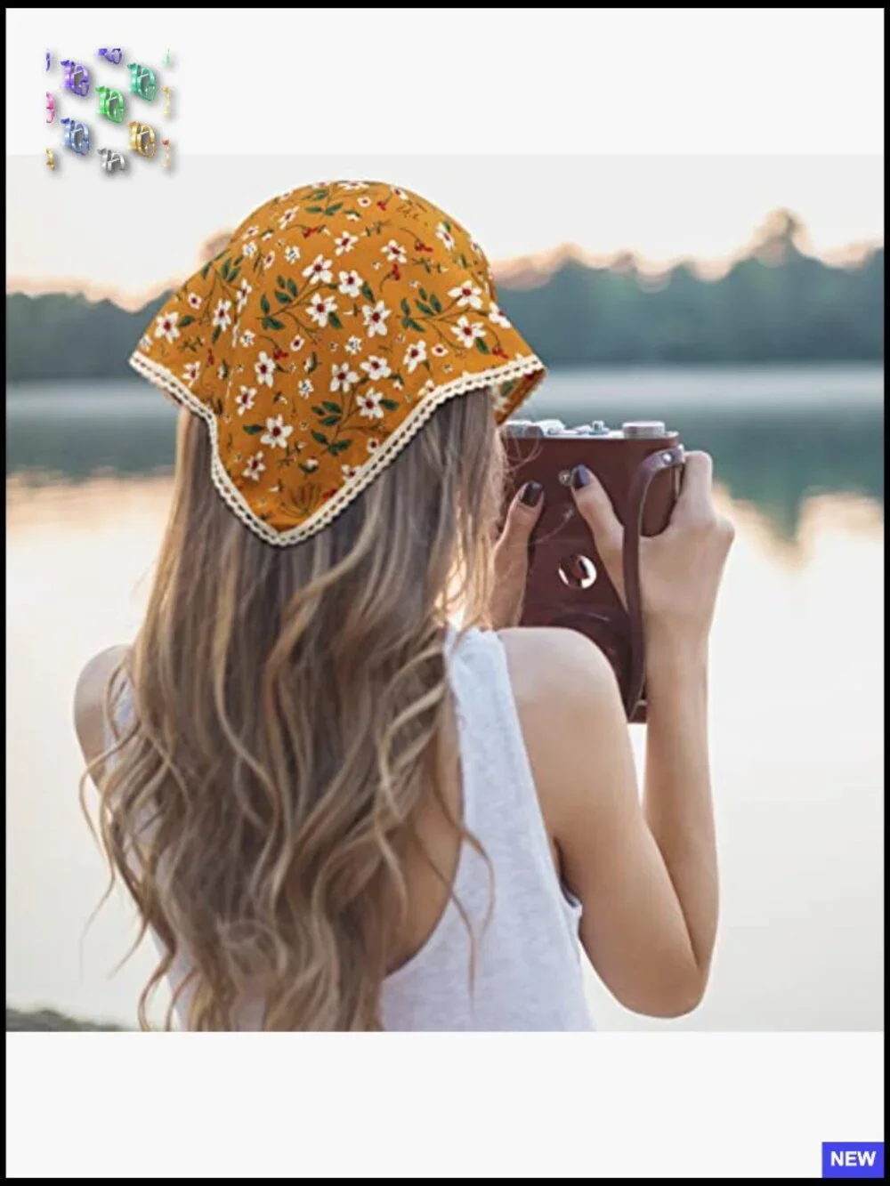 Floral Chiffon Hair Scarf Set Boho Headband Kerchief Triangle Ties Accessories